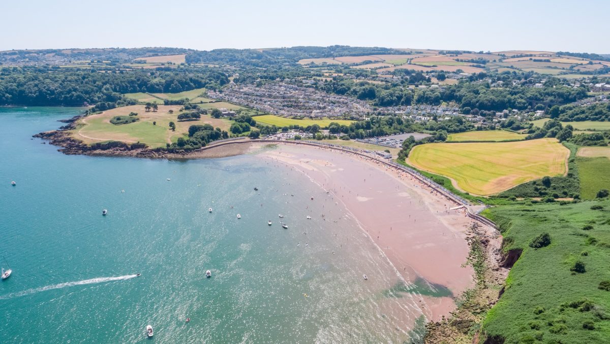 Birds eye view of Broadsands Beach in South Devon