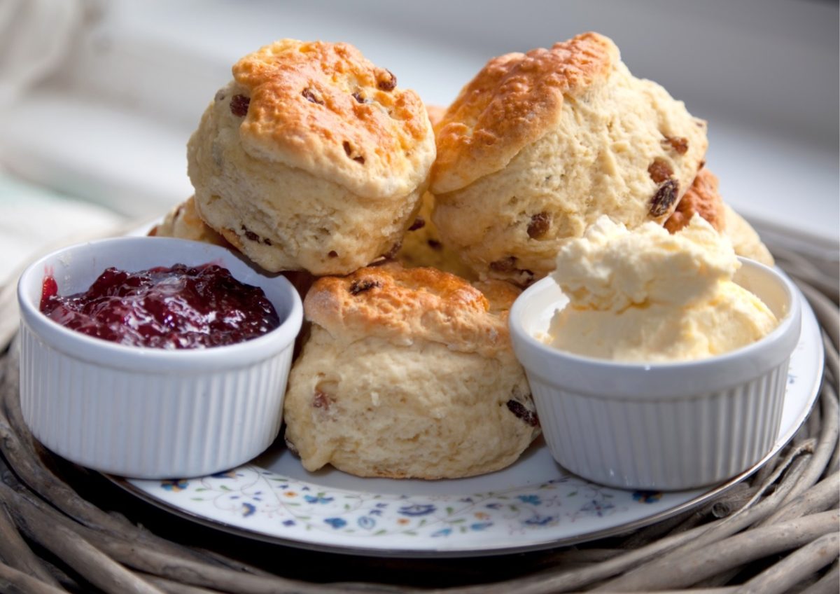 Traditional Devon Cream tea served with clotted and jam