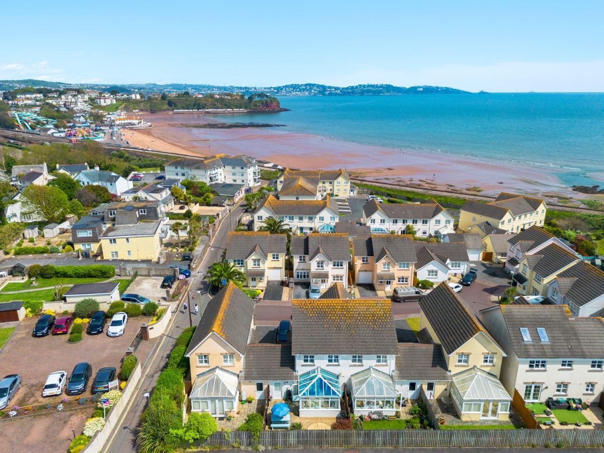 Aerial view of a property near the beach managed by Saltwater Escapes
