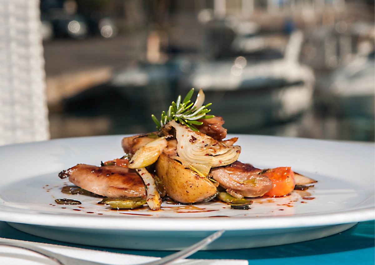 A delicious plate of food overlooking the harbour in South Devon