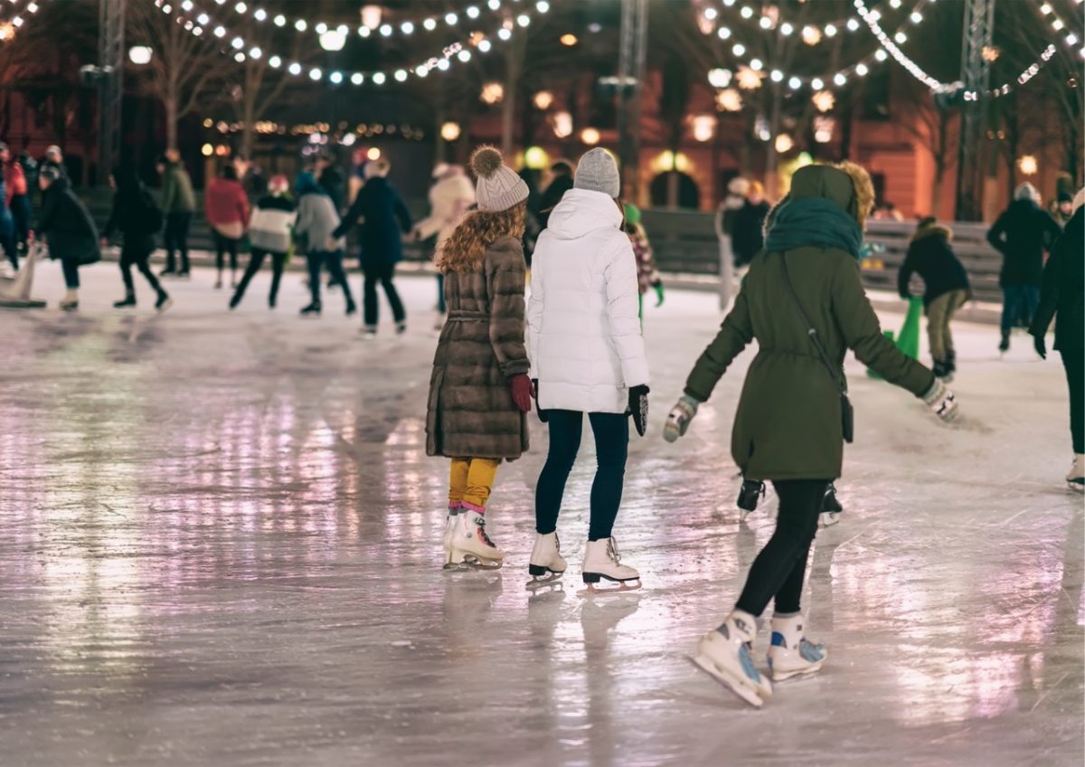 Families enjoying ice skating in South Devon