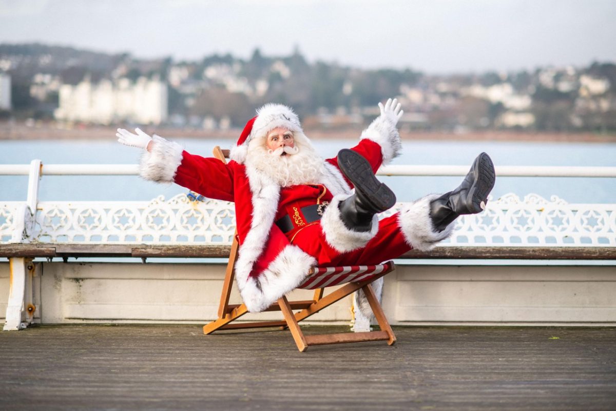 Father Christmas enjoying time off in South Devon by the sea