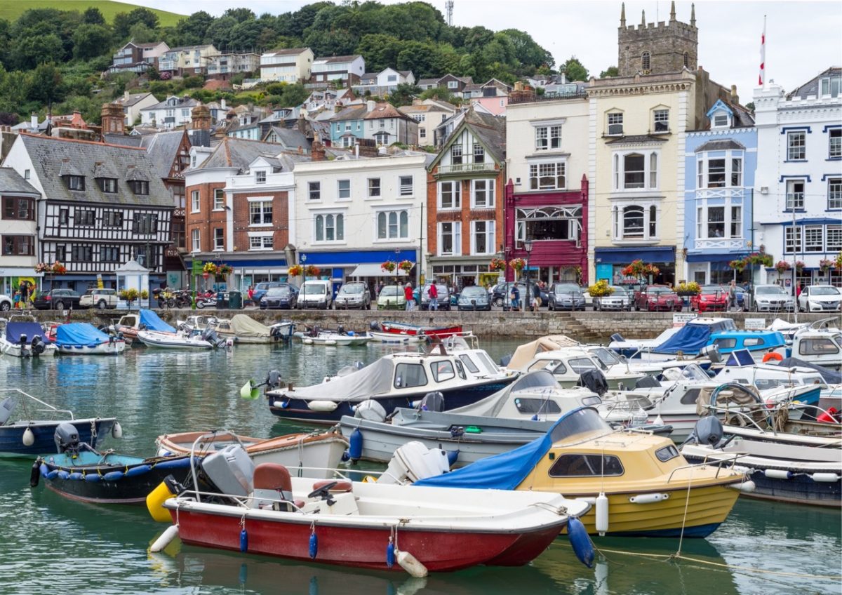 Dartmouth harbour surrounded by a range of pubs and restaurants