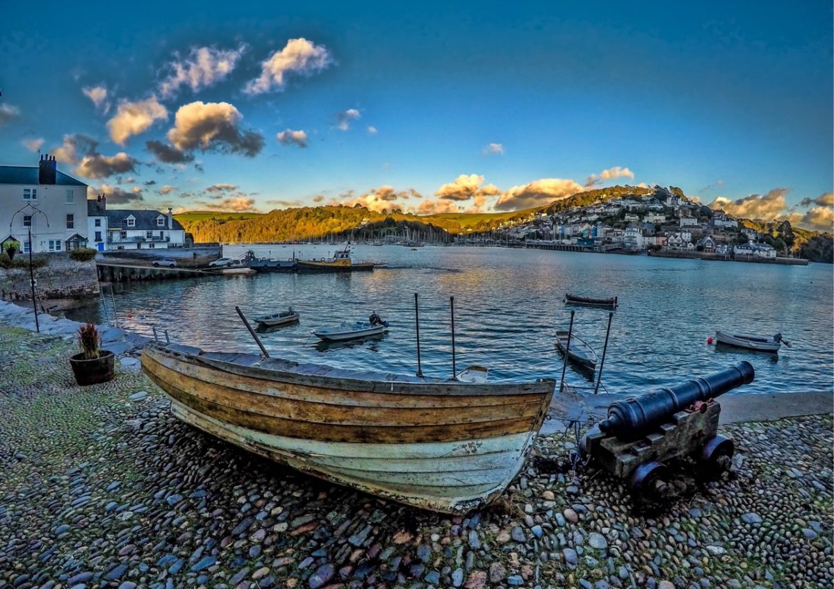 Frosty South Devon River Dart in Dartmouth on a crisp winter morning, with soft light reflecting off the water.