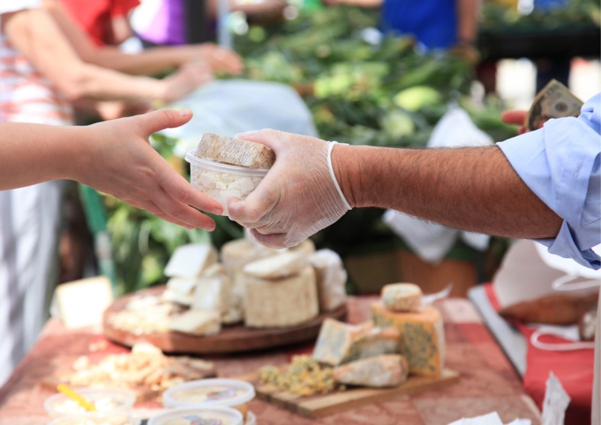 Local cheese being sold at a South Devon farmers market
