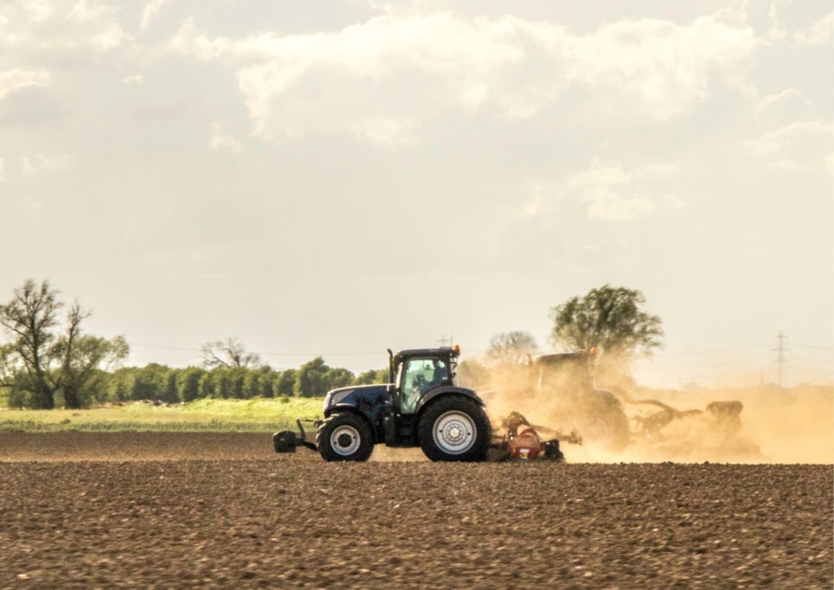 A tractor ploughing a field on a South Devon farm